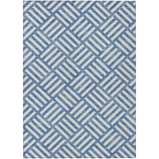 Blue And Ivory Geometric Washable Indoor Outdoor Area Rug Photo 2