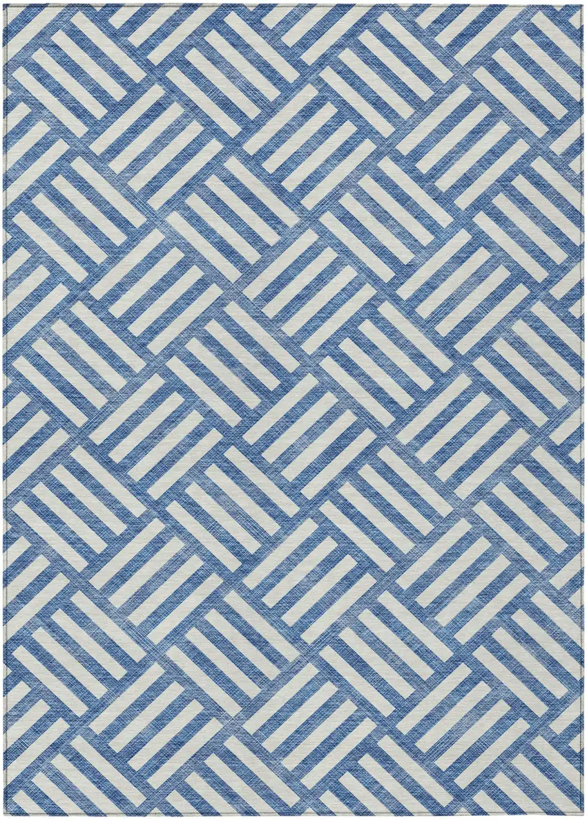 Blue And Ivory Geometric Washable Indoor Outdoor Area Rug Photo 2