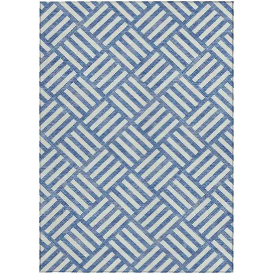 Blue And Ivory Geometric Washable Indoor Outdoor Area Rug Photo 5