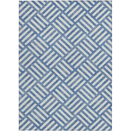 Blue And Ivory Geometric Washable Indoor Outdoor Area Rug Photo 5
