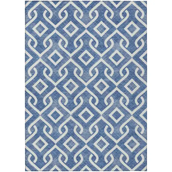Blue And Ivory Geometric Washable Indoor Outdoor Area Rug Photo 2