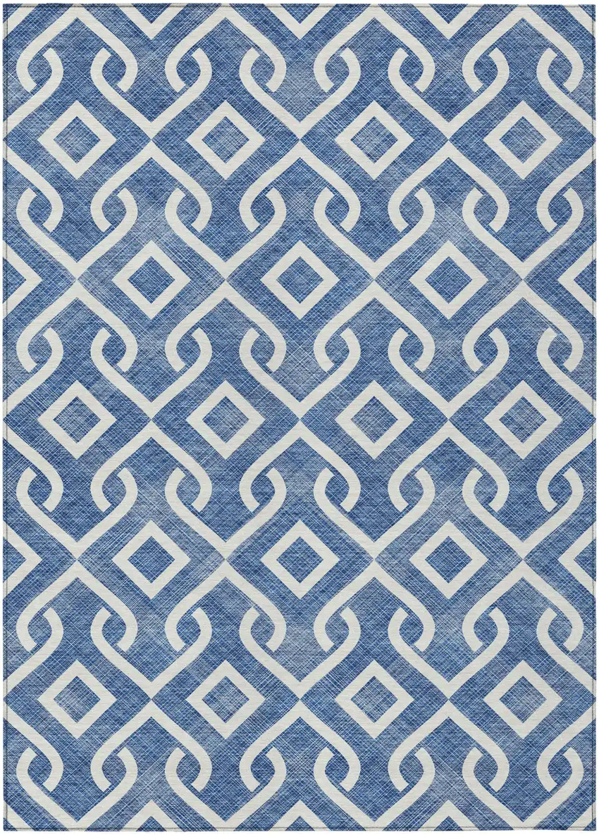 Blue And Ivory Geometric Washable Indoor Outdoor Area Rug Photo 2
