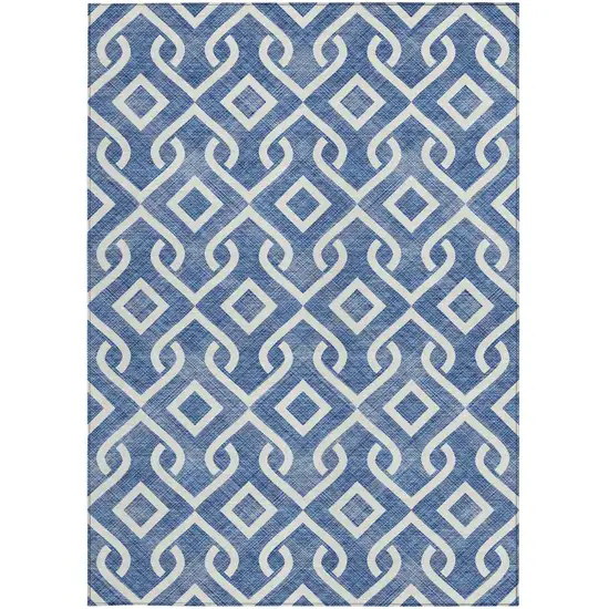 Blue And Ivory Geometric Washable Indoor Outdoor Area Rug Photo 5