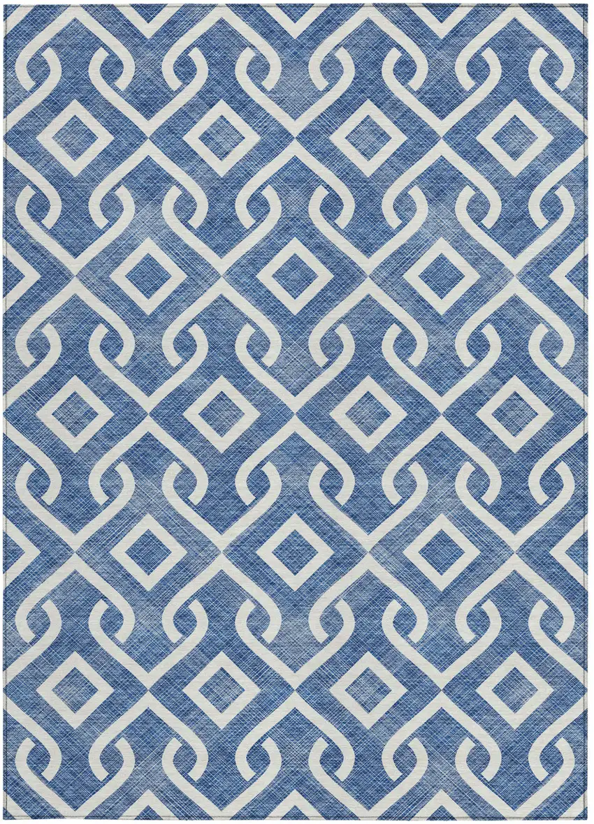 Blue And Ivory Geometric Washable Indoor Outdoor Area Rug Photo 5