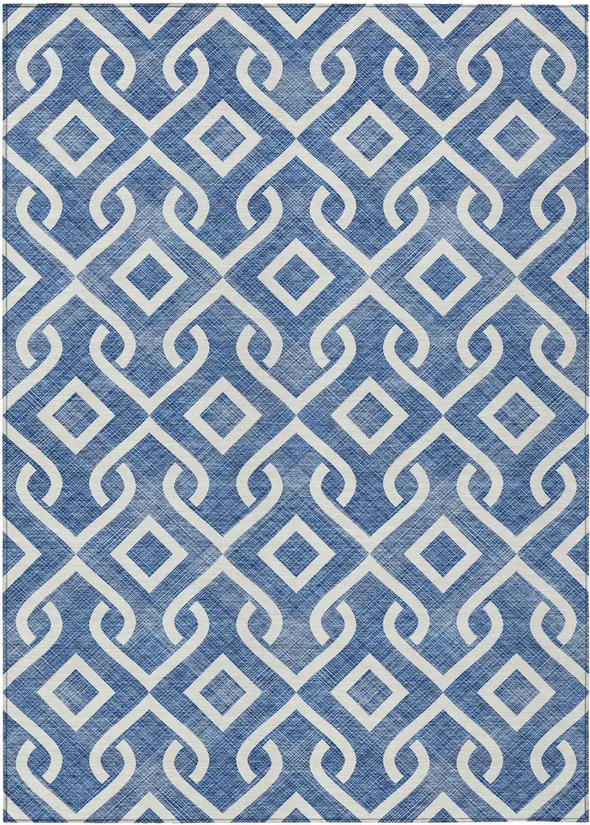 Blue And Ivory Geometric Washable Indoor Outdoor Area Rug Photo 2