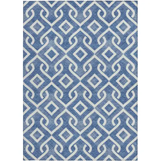 Blue And Ivory Geometric Washable Indoor Outdoor Area Rug Photo 5