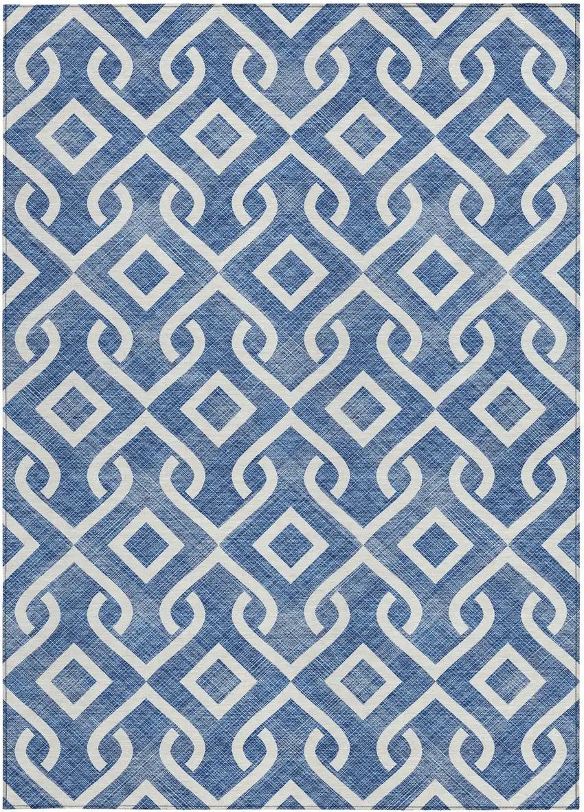 Blue And Ivory Geometric Washable Indoor Outdoor Area Rug Photo 5