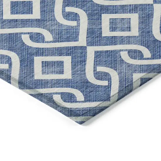 Blue And Ivory Geometric Washable Indoor Outdoor Area Rug Photo 4
