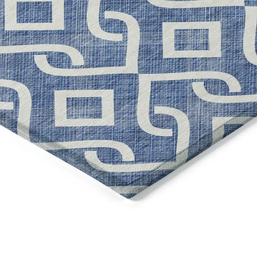 Blue And Ivory Geometric Washable Indoor Outdoor Area Rug Photo 4