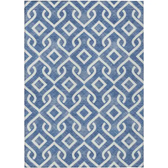 Blue And Ivory Geometric Washable Indoor Outdoor Area Rug Photo 2