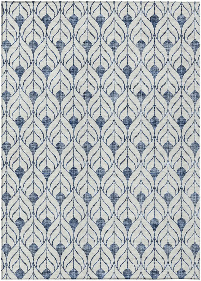 Blue And Ivory Geometric Washable Indoor Outdoor Area Rug Photo 2