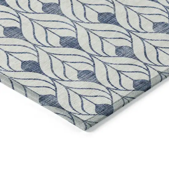 Blue And Ivory Geometric Washable Indoor Outdoor Area Rug Photo 4