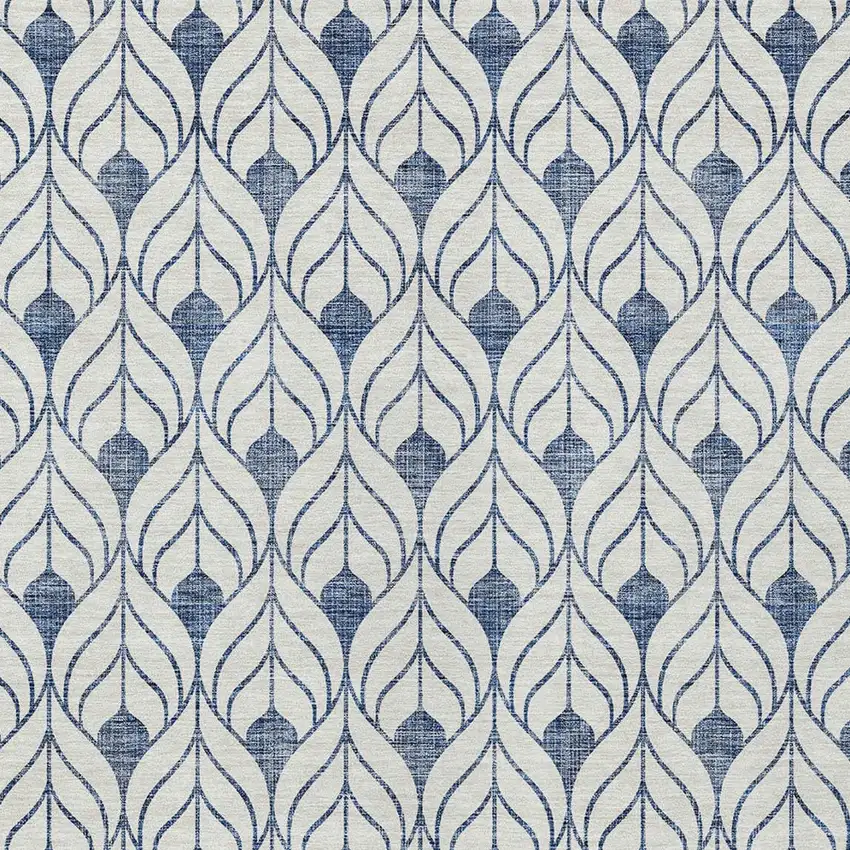 Blue And Ivory Geometric Washable Indoor Outdoor Area Rug Photo 5