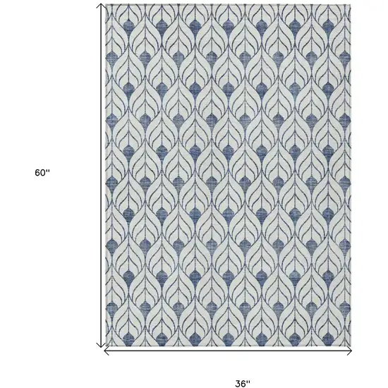 Blue And Ivory Geometric Washable Indoor Outdoor Area Rug Photo 3