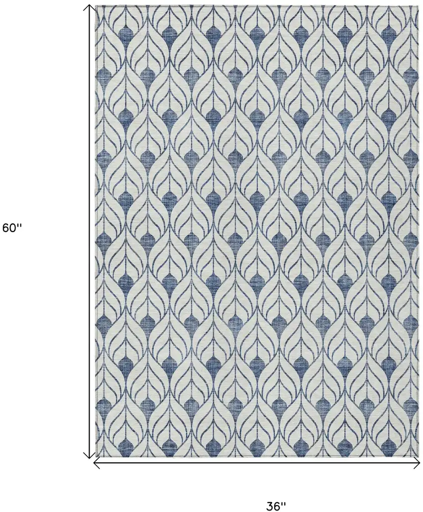 Blue And Ivory Geometric Washable Indoor Outdoor Area Rug Photo 3