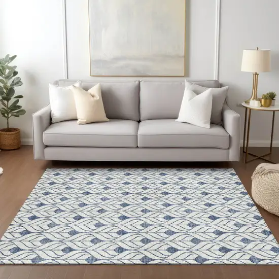 Blue And Ivory Geometric Washable Indoor Outdoor Area Rug Photo 9