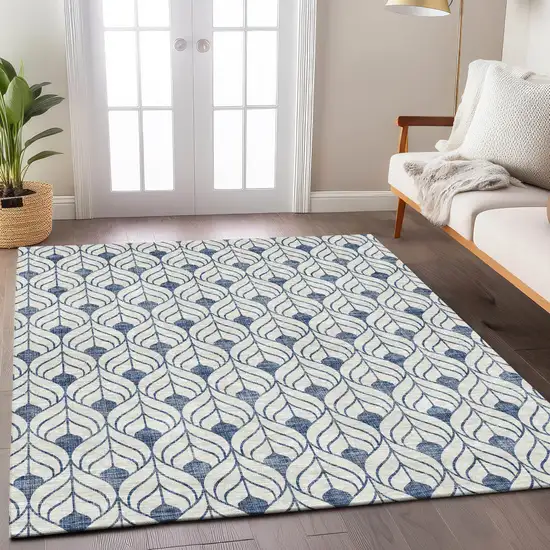 Blue And Ivory Geometric Washable Indoor Outdoor Area Rug Photo 8