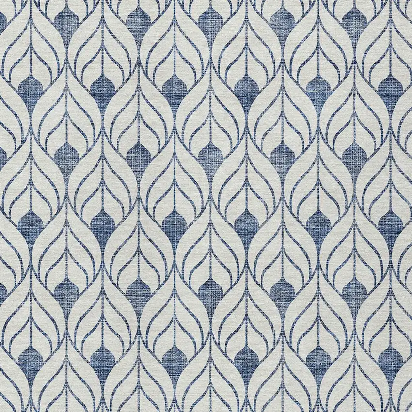 Blue And Ivory Geometric Washable Indoor Outdoor Area Rug Photo 6