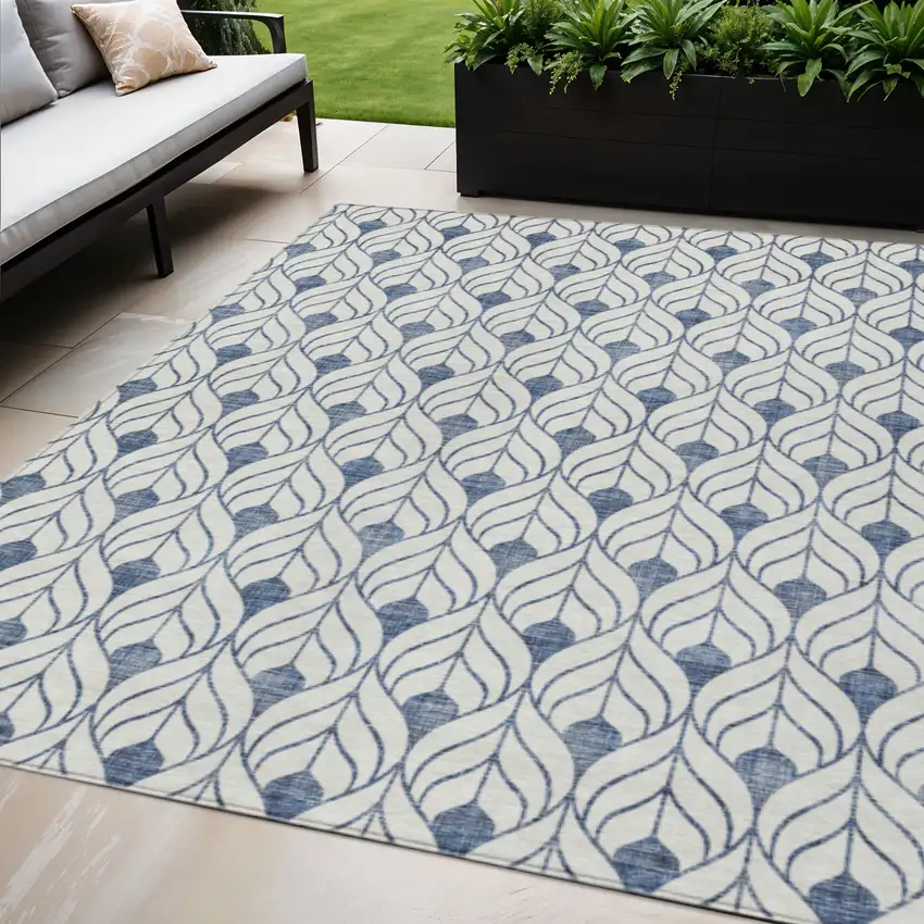 Blue And Ivory Geometric Washable Indoor Outdoor Area Rug Photo 1