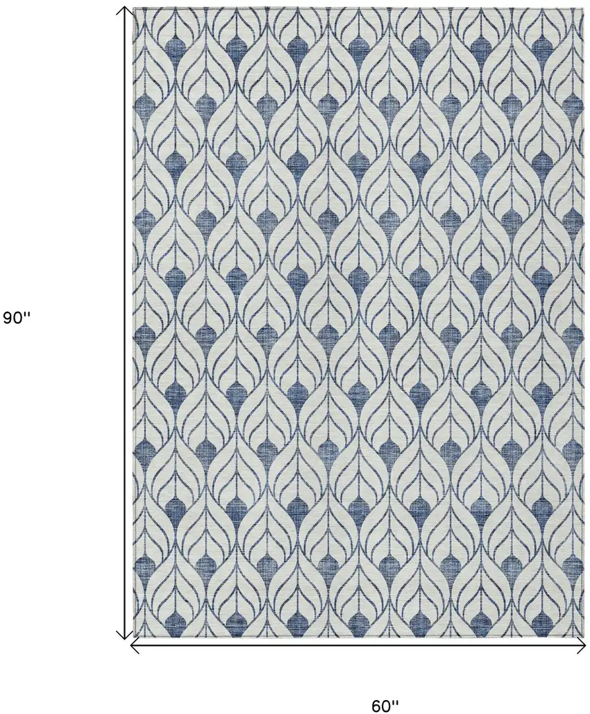Blue And Ivory Geometric Washable Indoor Outdoor Area Rug Photo 3
