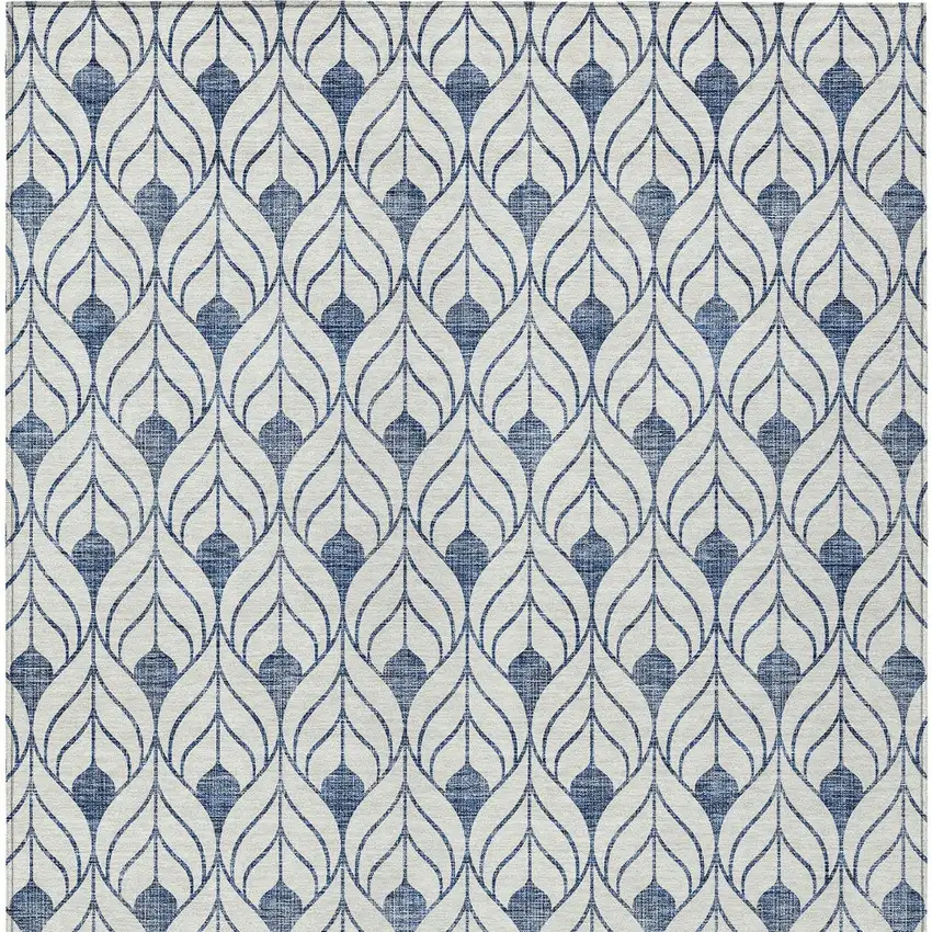 Blue And Ivory Geometric Washable Indoor Outdoor Area Rug Photo 7