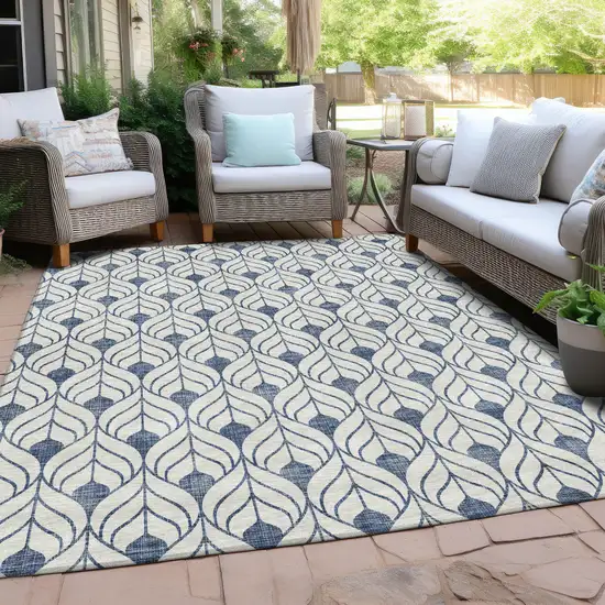 Blue And Ivory Geometric Washable Indoor Outdoor Area Rug Photo 8