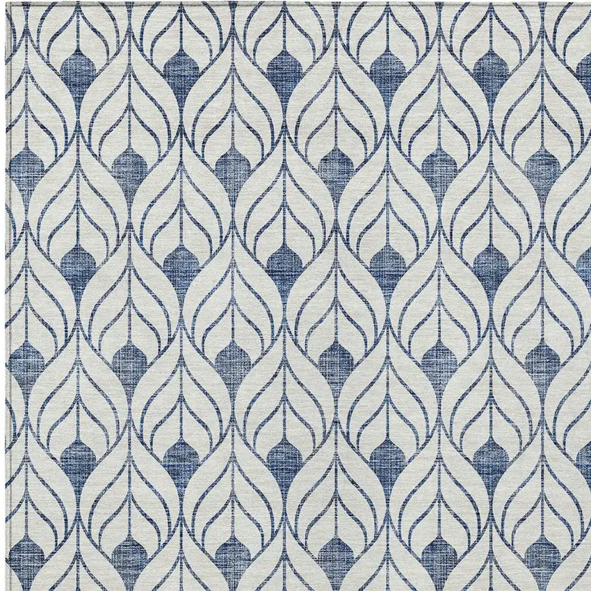 Blue And Ivory Geometric Washable Indoor Outdoor Area Rug Photo 6