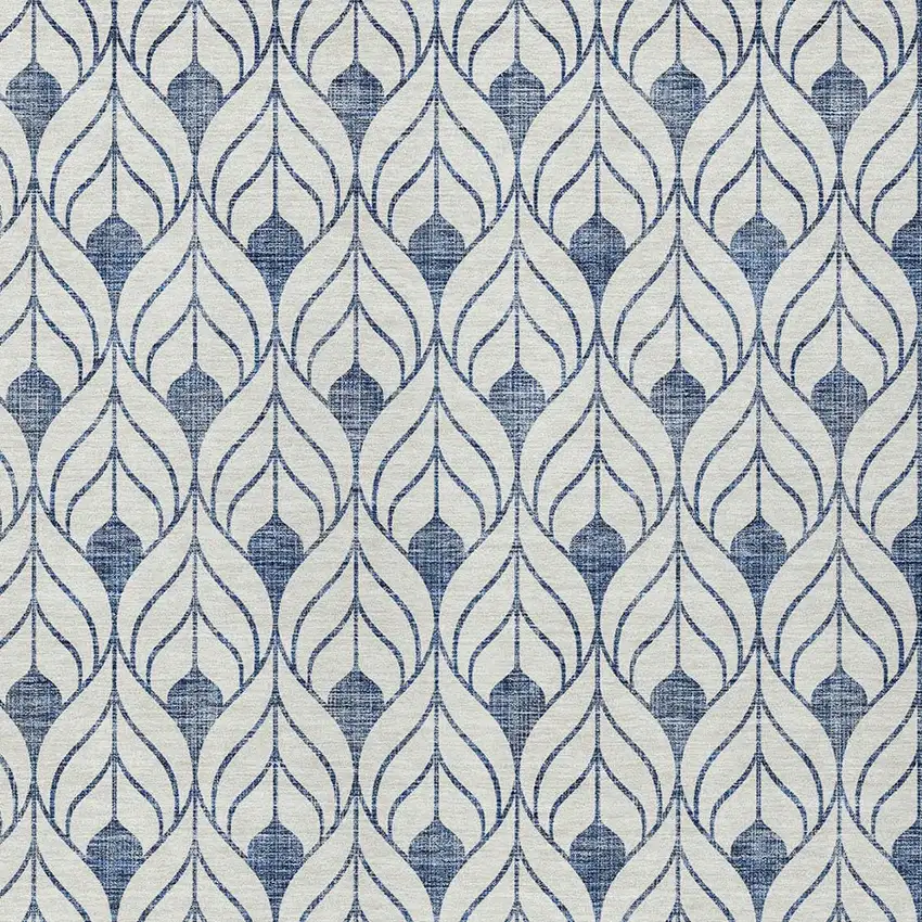 Blue And Ivory Geometric Washable Indoor Outdoor Area Rug Photo 6
