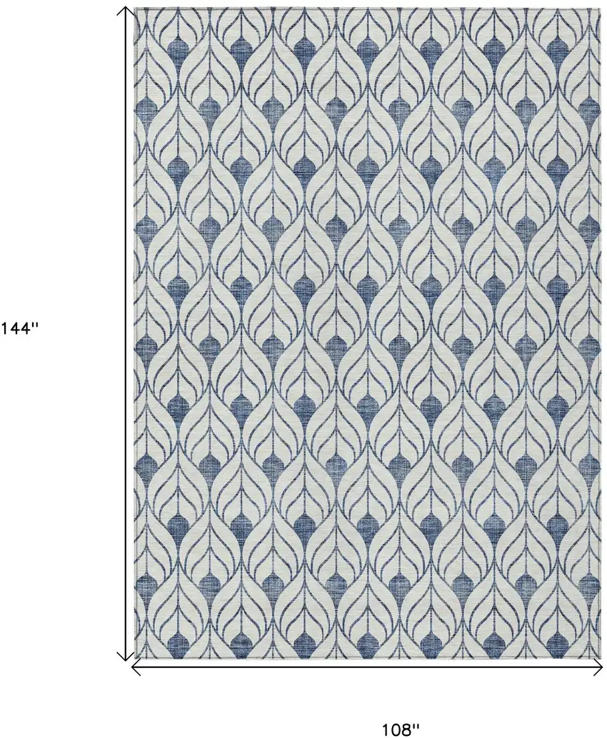 Blue And Ivory Geometric Washable Indoor Outdoor Area Rug Photo 3