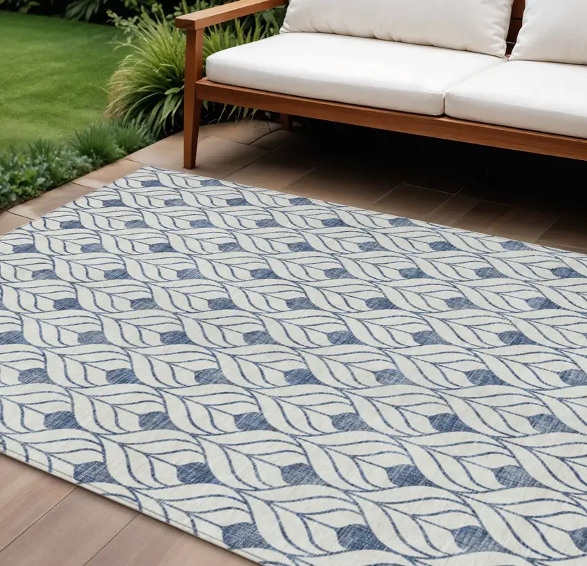 Blue And Ivory Geometric Washable Indoor Outdoor Area Rug Photo 1