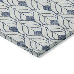 Photo of Blue And Ivory Geometric Washable Indoor Outdoor Area Rug