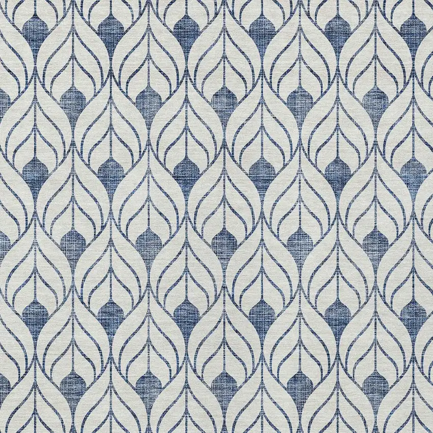 Blue And Ivory Geometric Washable Indoor Outdoor Area Rug Photo 6