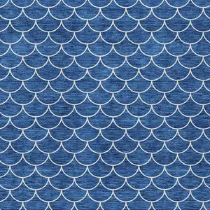 Photo of Blue And Ivory Geometric Washable Indoor Outdoor Area Rug