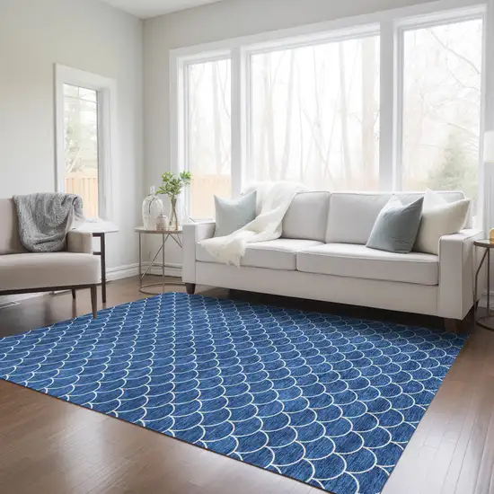 Blue And Ivory Geometric Washable Indoor Outdoor Area Rug Photo 9