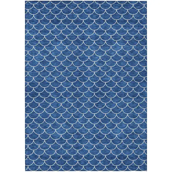 Blue And Ivory Geometric Washable Indoor Outdoor Area Rug Photo 2