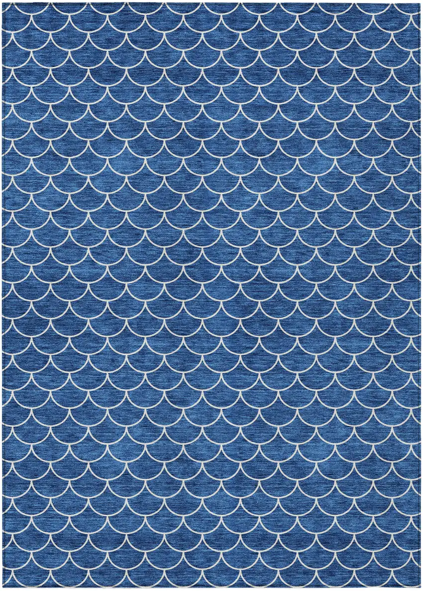 Blue And Ivory Geometric Washable Indoor Outdoor Area Rug Photo 2