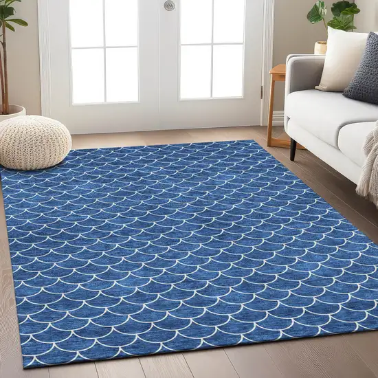 Blue And Ivory Geometric Washable Indoor Outdoor Area Rug Photo 9