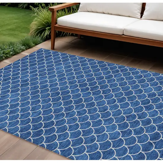 Blue And Ivory Geometric Washable Indoor Outdoor Area Rug Photo 1