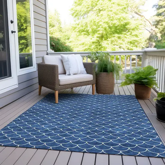 Blue And Ivory Geometric Washable Indoor Outdoor Area Rug Photo 8