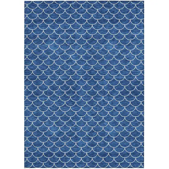 Blue And Ivory Geometric Washable Indoor Outdoor Area Rug Photo 6