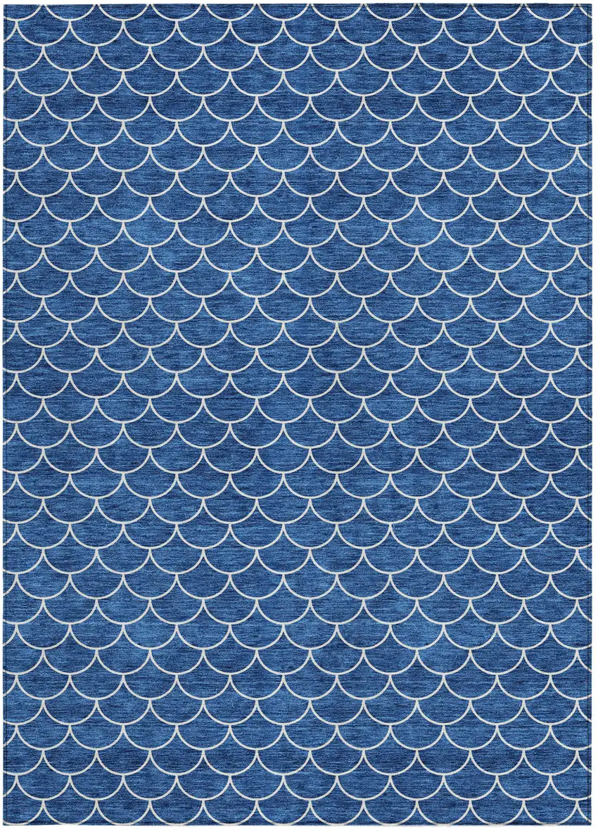 Blue And Ivory Geometric Washable Indoor Outdoor Area Rug Photo 6