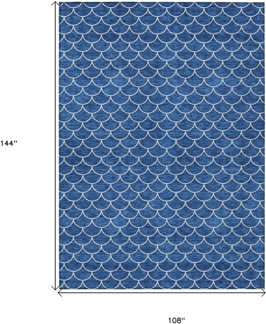 Blue And Ivory Geometric Washable Indoor Outdoor Area Rug Photo 6
