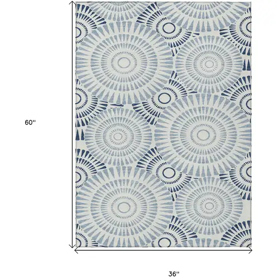 Blue And Ivory Geometric Washable Indoor Outdoor Area Rug Photo 3