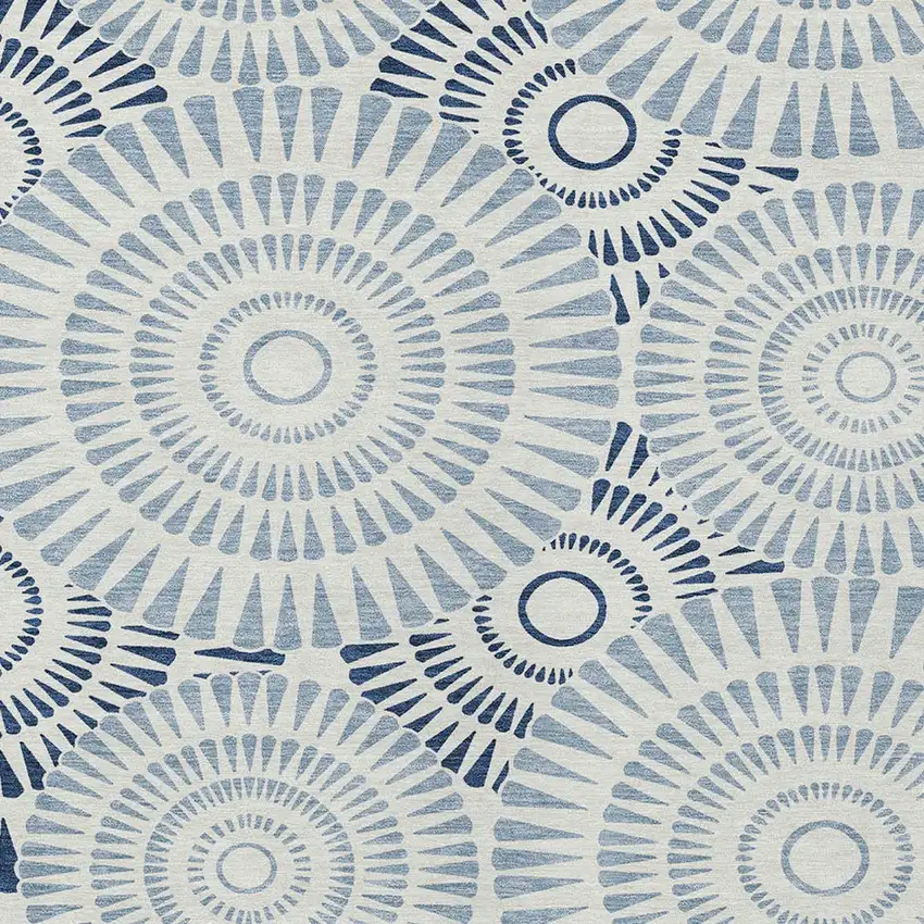 Blue And Ivory Geometric Washable Indoor Outdoor Area Rug Photo 6