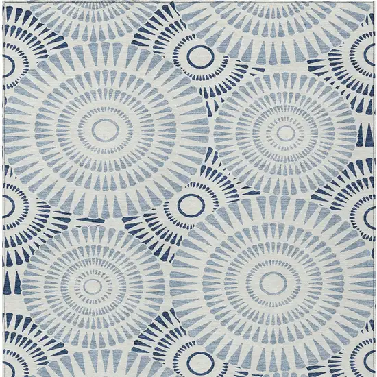 Blue And Ivory Geometric Washable Indoor Outdoor Area Rug Photo 7