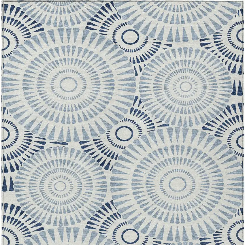 Blue And Ivory Geometric Washable Indoor Outdoor Area Rug Photo 7