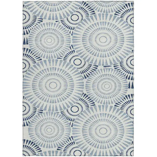Blue And Ivory Geometric Washable Indoor Outdoor Area Rug Photo 7