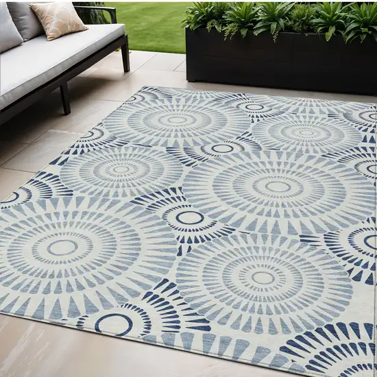 Blue And Ivory Geometric Washable Indoor Outdoor Area Rug Photo 1