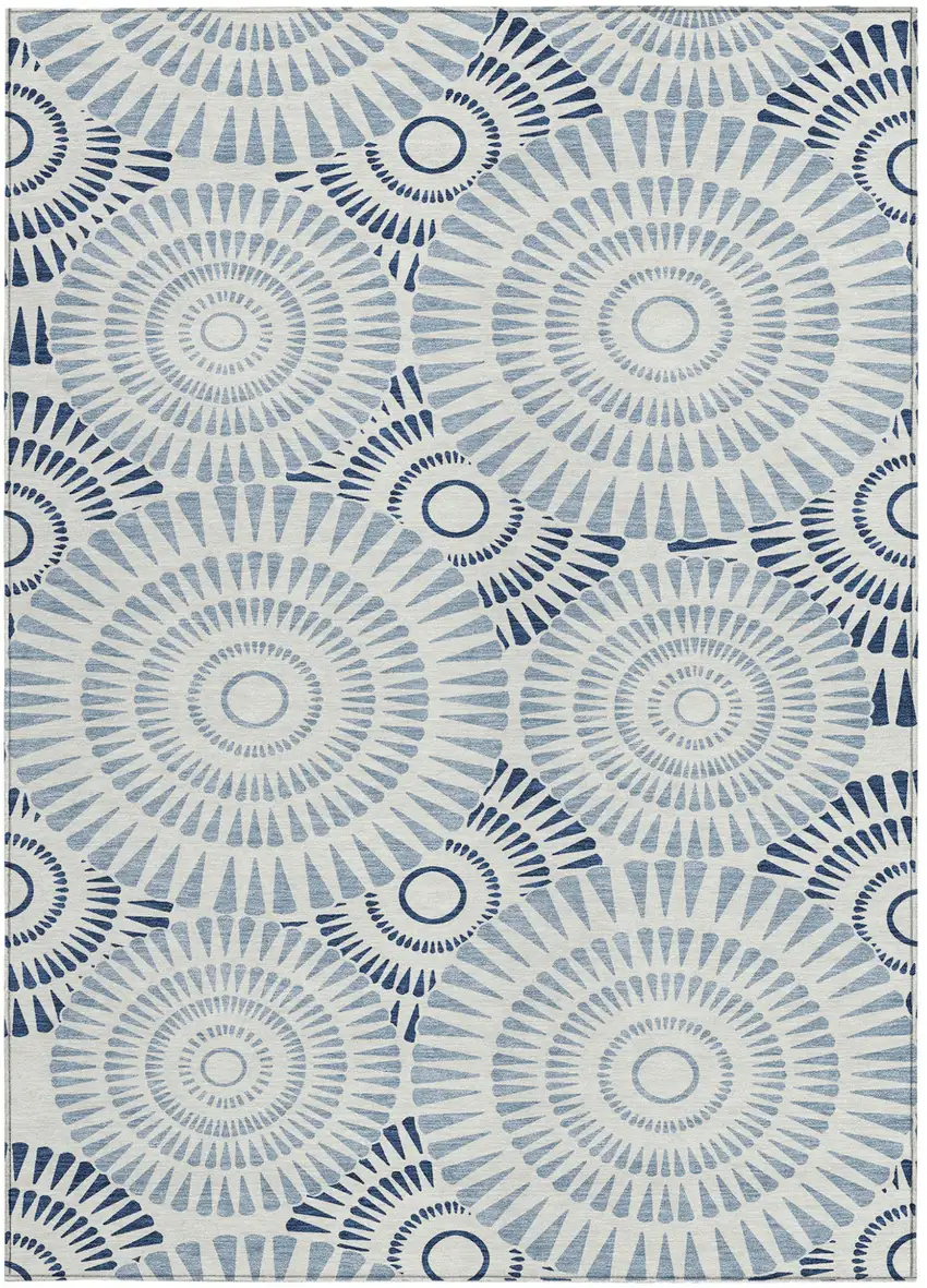 Blue And Ivory Geometric Washable Indoor Outdoor Area Rug Photo 6