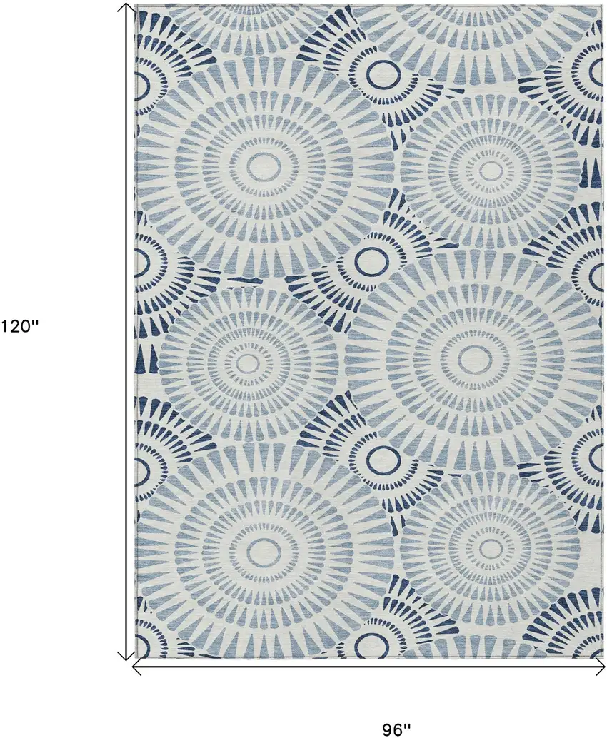 Blue And Ivory Geometric Washable Indoor Outdoor Area Rug Photo 3